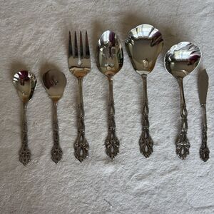 Vintage 7-piece Oneida Community Chandelier serving utensil set in stainless MCM